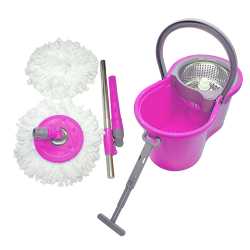 Beezy Home Cleaning Mop for Home, Office with 360 Degree Rotating Stainless Steel Spinner, Stainless Steel Handle, 2 Micro Fiber Heads and Solution Dispenser Mop, Bucket, Mop Refill, Mop Set, Floor Wiper, Mop, Bucket Mop Set