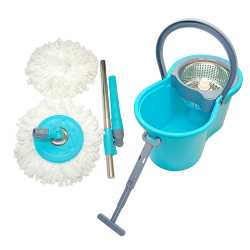 Beezy Home Cleaning Mop for Home, Office with 360 Degree Rotating Stainless Steel Spinner, Stainless Steel Handle, 2 Micro Fiber Heads and Solution Dispenser Mop, Bucket, Mop Refill, Mop Set, Floor Wiper, Mop, Bucket Mop Set