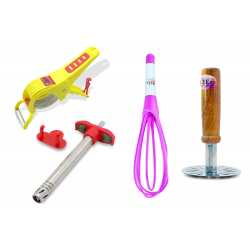 Beezy B-1006 Beezy 1 Pav Bhaji Masher 1 Gas Lighter 1 Multi Vegetable Cutter 1 Foldable Beater Combo Set 4 Kitchen Tool Set