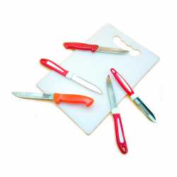 Beezy B-1007 Combo Of Chopping Board, 4 Pcs Knife & 1 Peeler ( Pack Of 6 ) Multicolor Kitchen Tool Set 