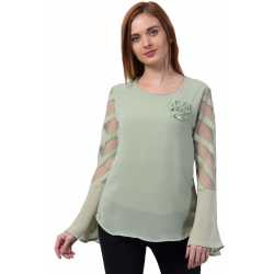 Casual Regular Sleeves Solid Women Green Top