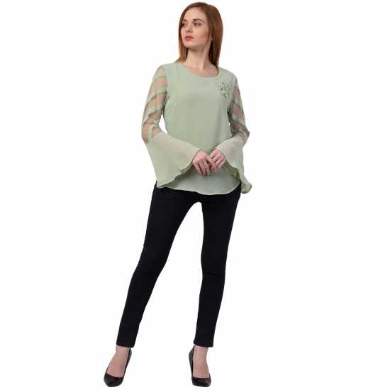 Casual Regular Sleeves Solid Women Green Top