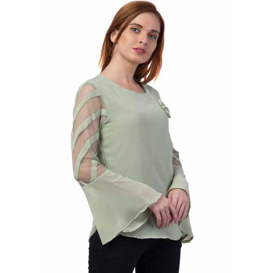 Casual Regular Sleeves Solid Women Green Top