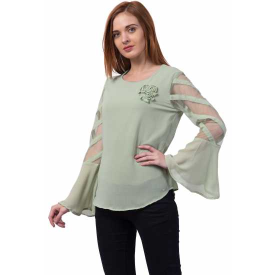 Casual Regular Sleeves Solid Women Green Top