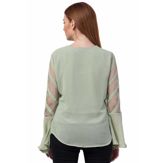 Casual Regular Sleeves Solid Women Green Top