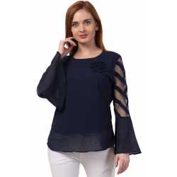 Casual Regular Sleeves Solid Women Navy Blue Top