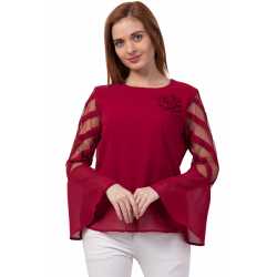 Casual Regular Sleeves Solid Women Red Top