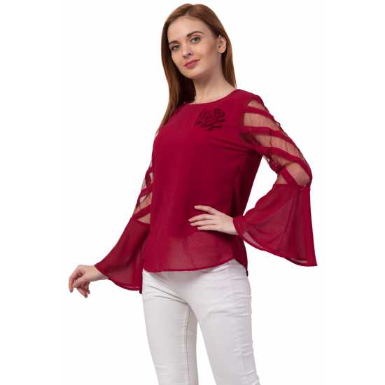 Casual Regular Sleeves Solid Women Red Top