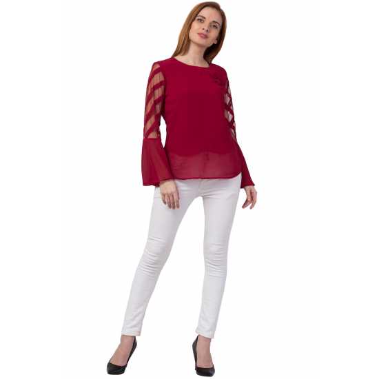 Casual Regular Sleeves Solid Women Red Top