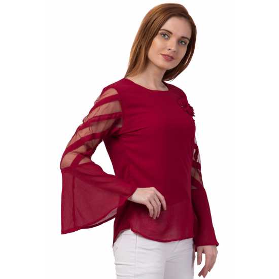 Casual Regular Sleeves Solid Women Red Top