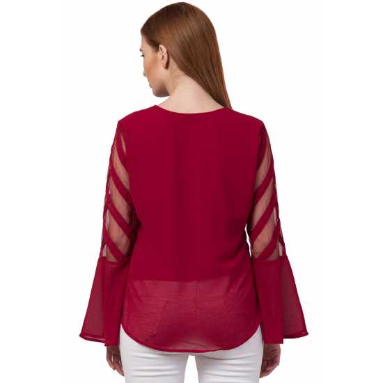 Casual Regular Sleeves Solid Women Red Top