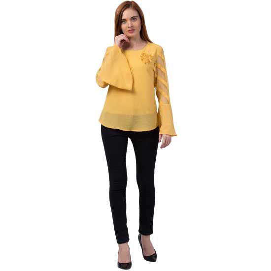 Casual Regular Sleeves Solid Women Mustard Top