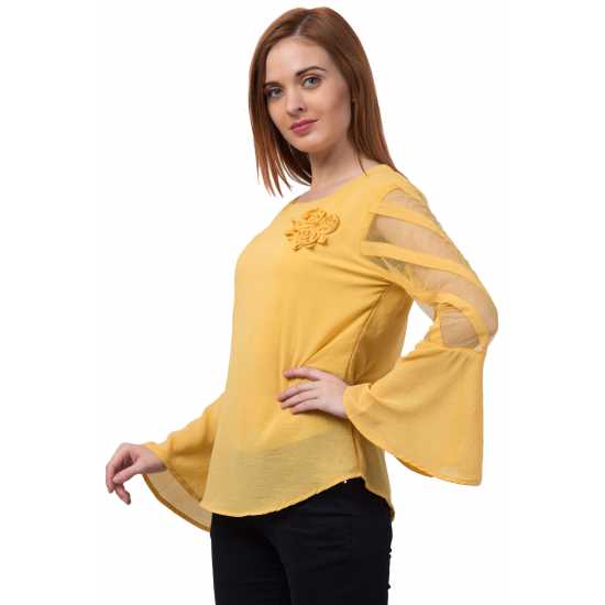 Casual Regular Sleeves Solid Women Mustard Top