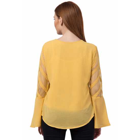 Casual Regular Sleeves Solid Women Mustard Top