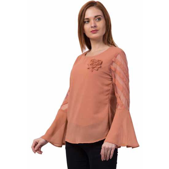 Casual Regular Sleeves Solid Women Orange Top