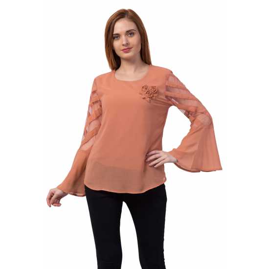 Casual Regular Sleeves Solid Women Orange Top