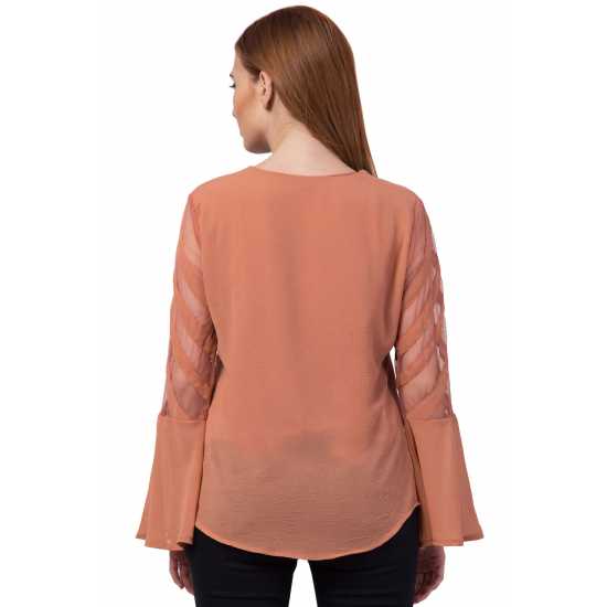 Casual Regular Sleeves Solid Women Orange Top