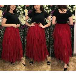 Solid Flared Red Skirt for Girls/Women