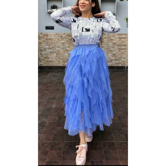 Solid Flared Aqua Blue Skirt for Girls/Women