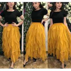 Solid Flared Mustard Skirt for Girls/Women