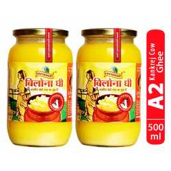 Gavyamart Ghee in Pantry, 100% Pure Kankrej A2 Cow Desi Ghee Non GMO - Made Using Traditional Bilona Method Ghee 500 ML - Glass Ghee jar Pack - A2 Ghee Cow Organic Ghee 500 ml Glass Bottle (Pack of 2)