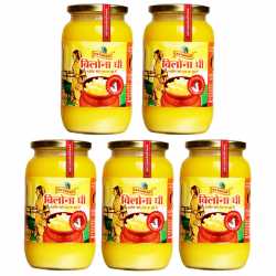 Gavyamart Ghee in Pantry, 100% Pure Kankrej A2 Cow Desi Ghee - Made Using Traditional Bilona Method Ghee 1 Litre - Glass Ghee jar Pack Non GMO - A2 Ghee Cow Organic 1000ml (Pack of 5)