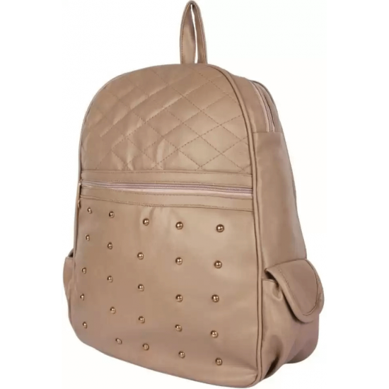 Beige PU Leather Backpack for Laptop