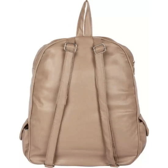 Beige PU Leather Backpack for Laptop