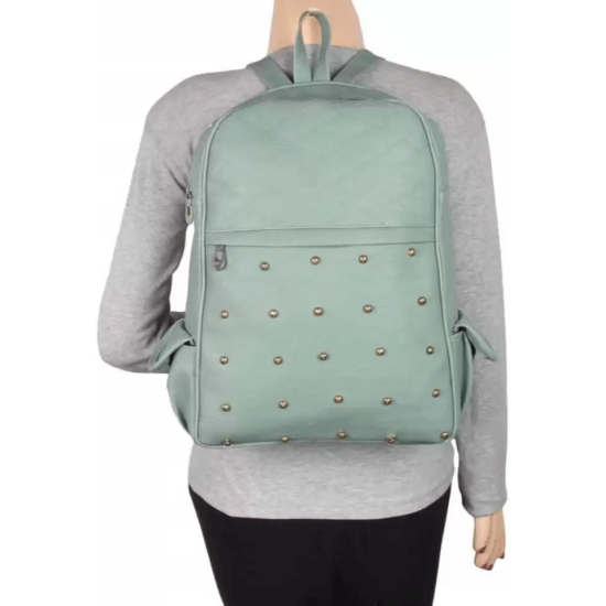 Green PU Leather Backpack for Laptop