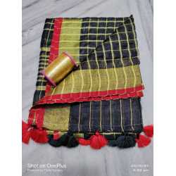 Linen by Linen Yarn Dye Checkered And  Border Weaving  Dupatta