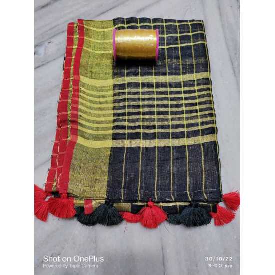 Linen by Linen Yarn Dye Checkered And  Border Weaving  Dupatta