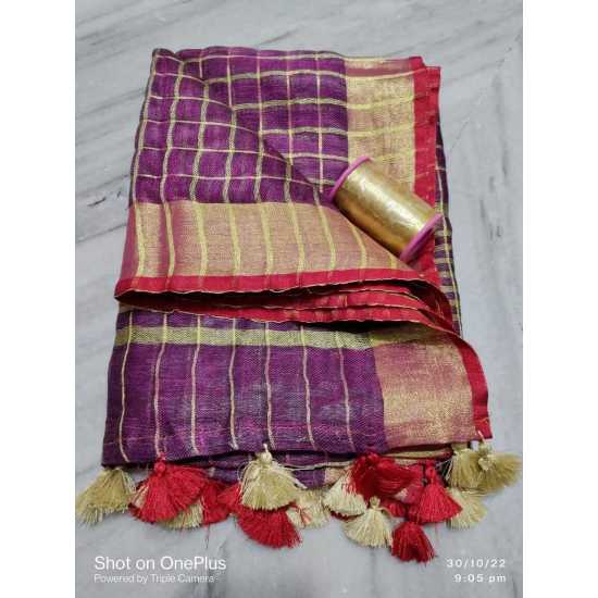 Linen by Linen Yarn Dye Checkered And  Border Weaving  Dupatta