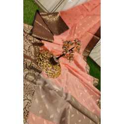 New Fancy Jacquard Zari Weaving Banarasi Organza Kora Silk Saree