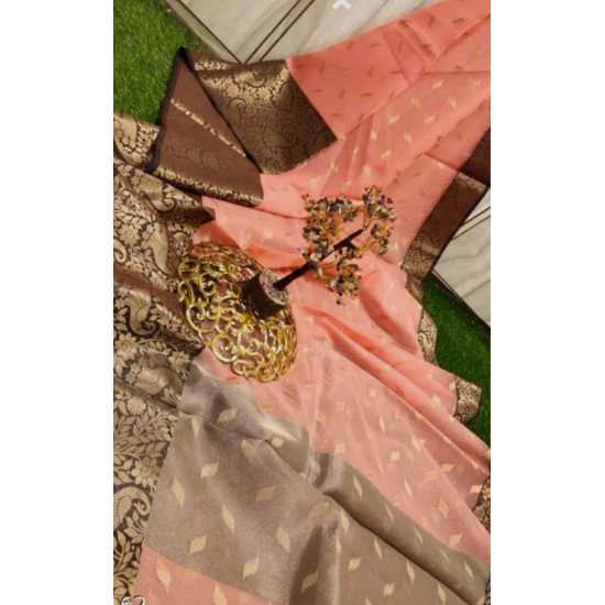 New Fancy Jacquard Zari Weaving Banarasi Organza Kora Silk Saree