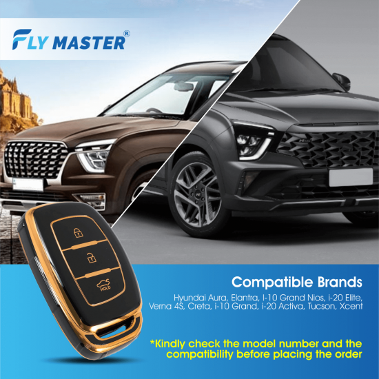 TPU Key Cover Compatible with HYUNDAI Aura Elantra I-10 Grand Nios I-20 Elite Verna 4S Creta I-10 Grand I-20 Activa Tucson Xcent- (Black)