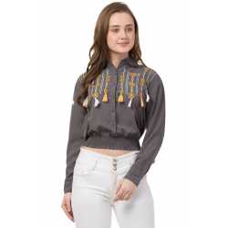 Grey Casual Wear Stylish Embroidered Full Shirt for Girls/Women 