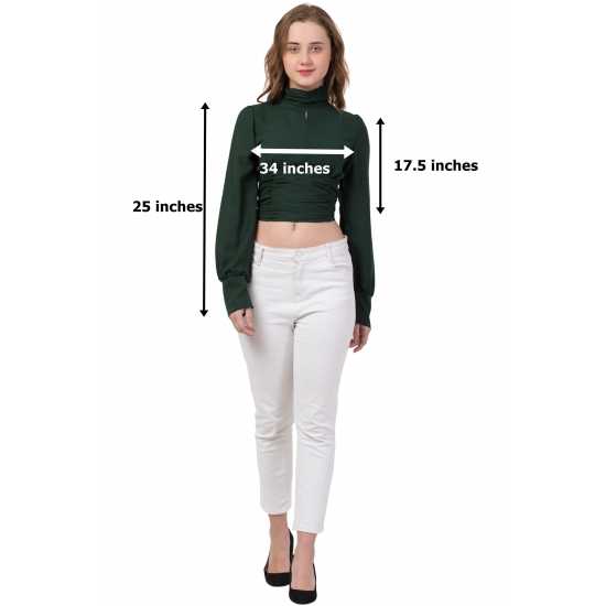 Dark Green Partywear Turtleneck Stylish Top for Girls/Women 