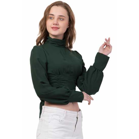 Dark Green Partywear Turtleneck Stylish Top for Girls/Women 