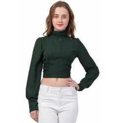 Dark Green Partywear Turtleneck Stylish Top for Girls/Women 