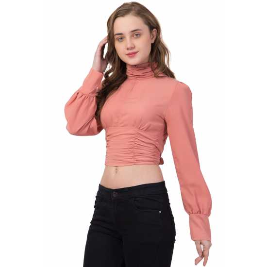 Pink Partywear Turtleneck Stylish Top for Girls/Women 
