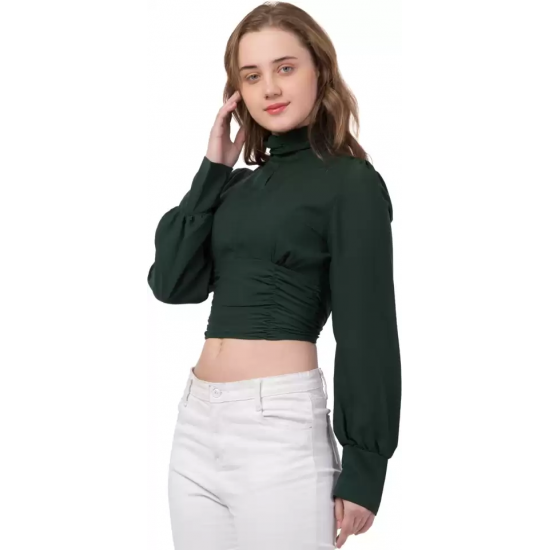 Dark Green Partywear Turtleneck Stylish Top for Girls/Women 