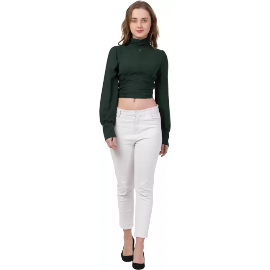 Dark Green Partywear Turtleneck Stylish Top for Girls/Women 