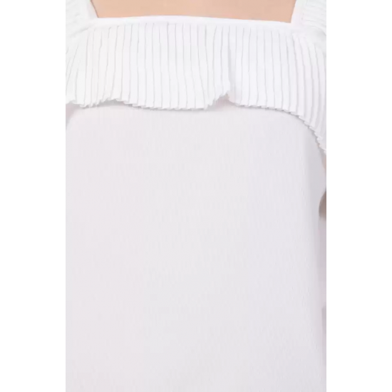 Casual No Sleeve Solid Women White Top