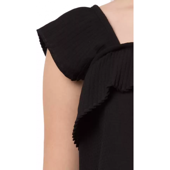 Casual No Sleeve Solid Women Black Top