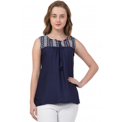 Casual Sleeveless Solid Women Blue Top