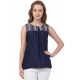 Casual Sleeveless Solid Women Blue Top