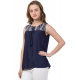 Casual Sleeveless Solid Women Blue Top