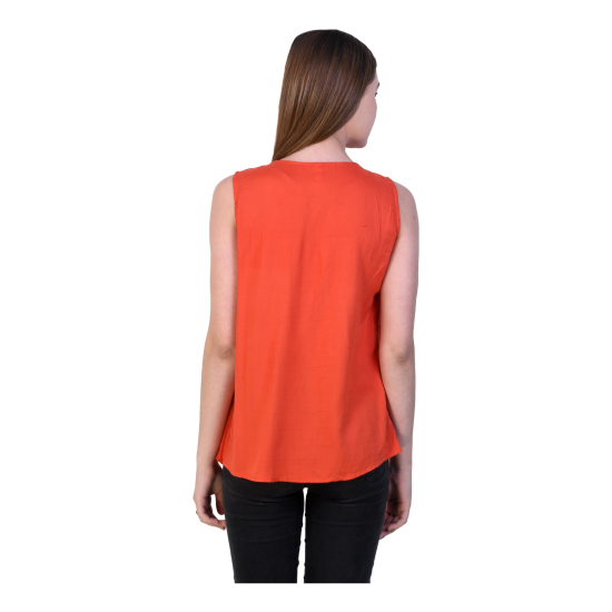 Casual Sleeveless Solid Women Orange Top