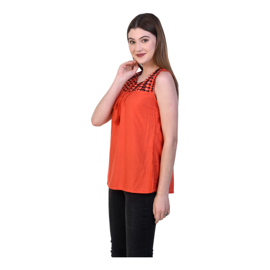 Casual Sleeveless Solid Women Orange Top