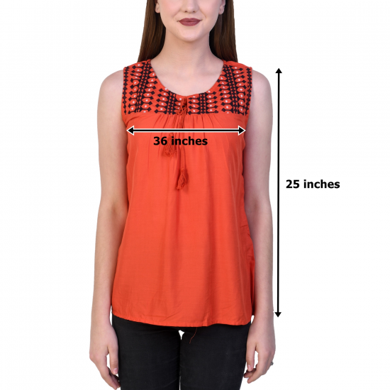 Casual Sleeveless Solid Women Orange Top